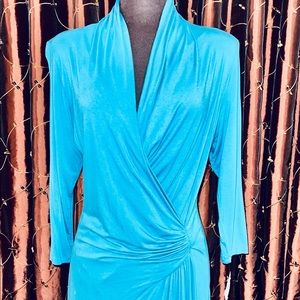 Karen Kane Turquoise Blue Stretch Jersey Cascade Wrap Drs New W/tag Regular Sz L